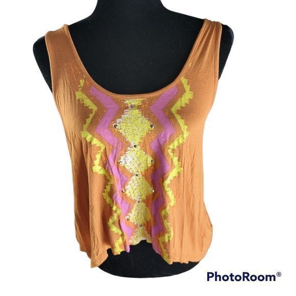 DECREE‎ Crop Cami Sleeveless Trapeze Top Yellow, Orange & Lilac Size lg - Picture 3 of 4